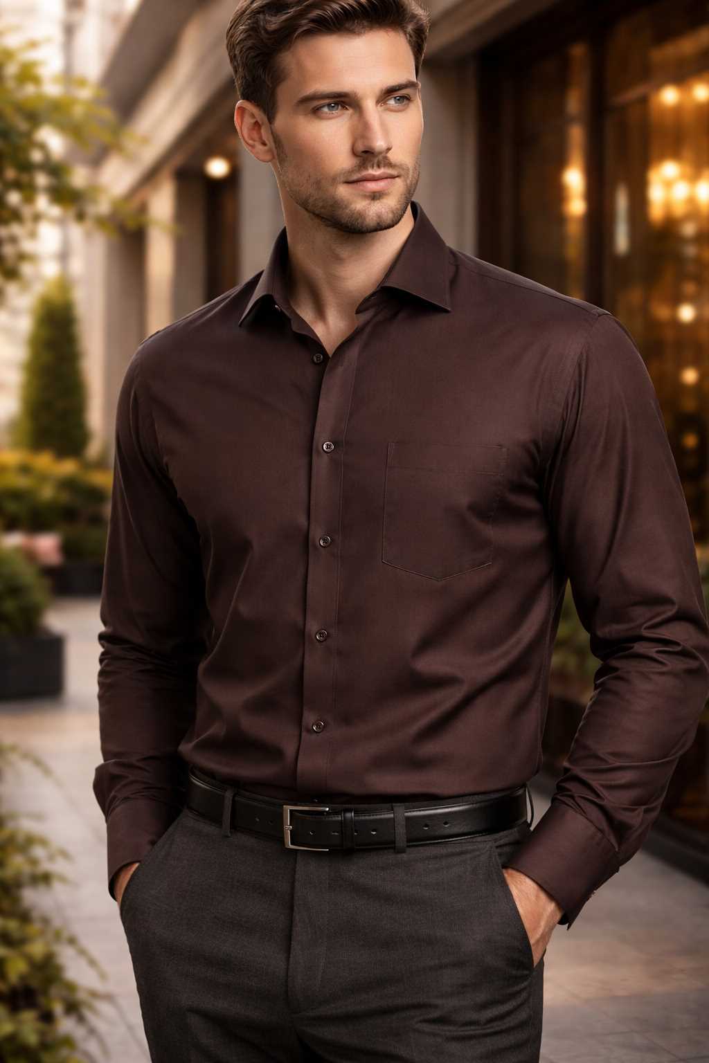MONOFIT FORMAL SHIRT  WINE BERRY